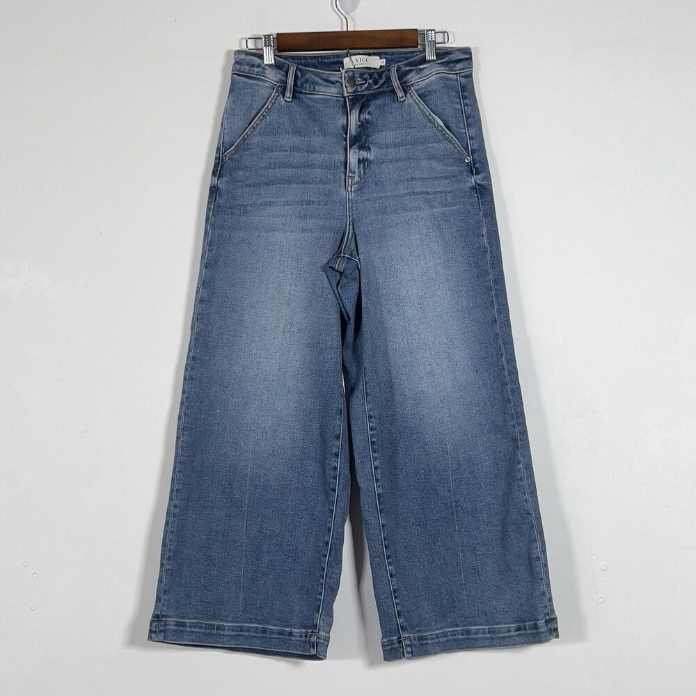 Vici High‎ Rise Wide Leg Cropped Jeans Womens Sz 29 Medium Wash
